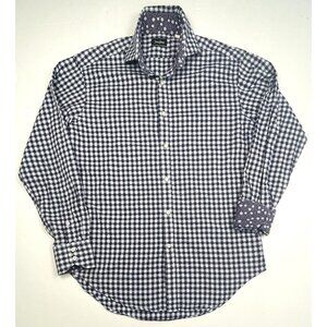 NEIMAN MARCUS Mens MEDIUM Blue Check Woven Textured L/S Button-Up SHIRT EUC
